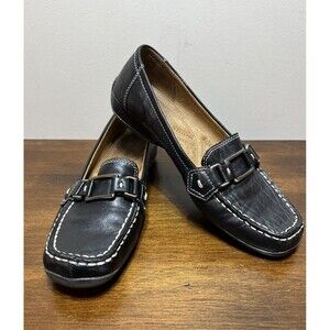 Naturalizer Calman Women's Size 7M Leather Loafer slip on Shoes Black Buckle